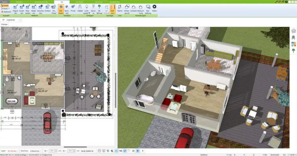 Die 3D-Visualisierung zeigt, wie Ihr Steinhaus in der Realität aussehen könnte. So erhalten Sie einen realistischen Eindruck von Raum und Design