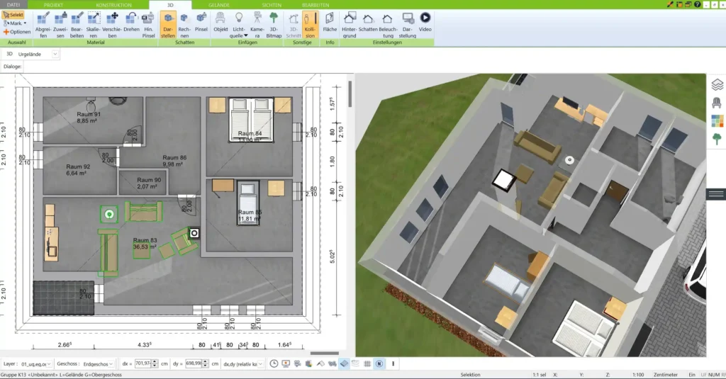 Die 3D-Visualisierung zeigt, wie Ihr Steinhaus in der Realität aussehen könnte. So erhalten Sie einen realistischen Eindruck von Raum und Design