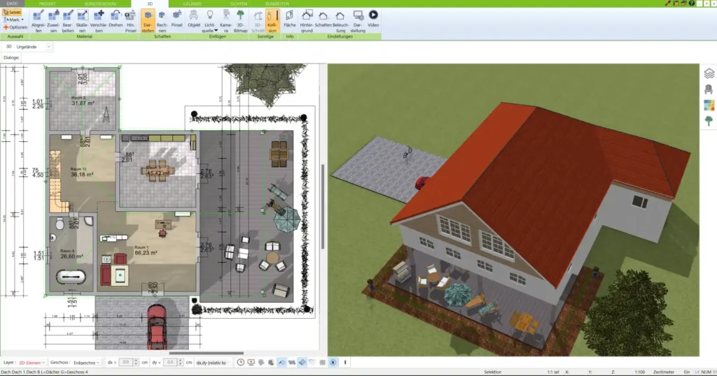 Die Layer-Funktion des 3D Architekts ermöglicht das Erstellen und Vergleichen verschiedener Grundrissversionen