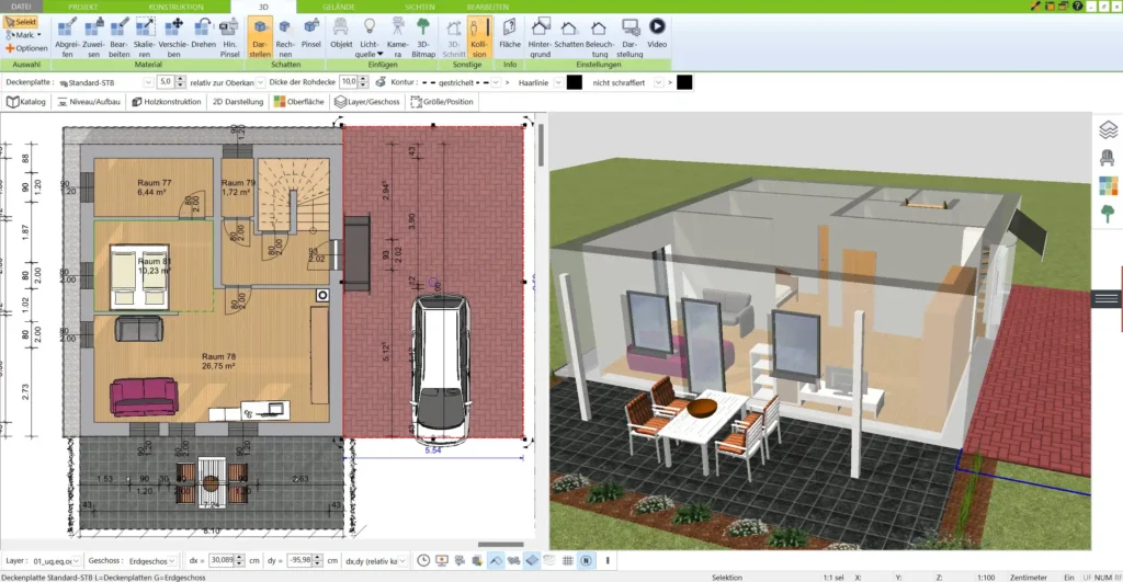 Die Layer-Funktion des 3D Architekts ermöglicht das Erstellen und Vergleichen verschiedener Grundrissversionen