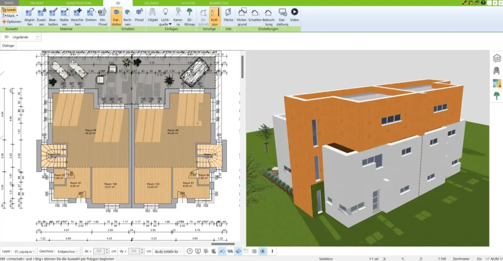 Die Layer-Funktion im 3D Architekt von Immocado ermöglicht den schnellen Vergleich verschiedener Entwürfe und Planungsvarianten