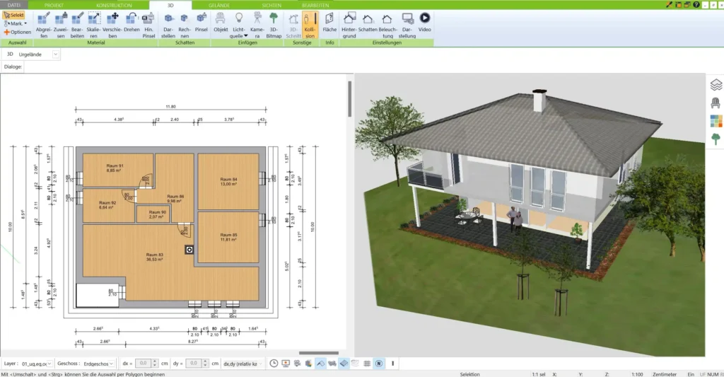 Die Software bietet beeindruckende 3D-Visualisierungen, die einen realistischen Eindruck des geplanten Projekts vermitteln