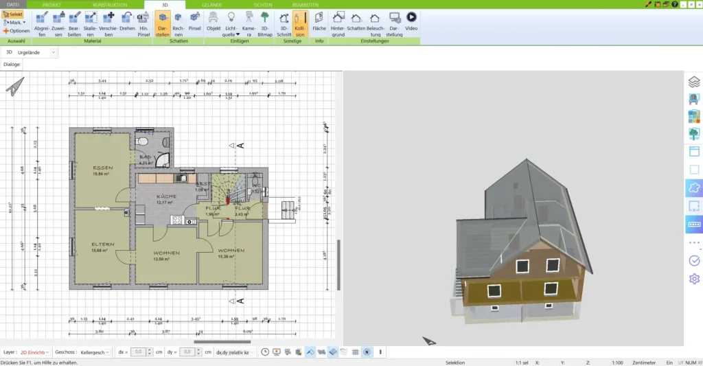 Die benutzerfreundliche Oberfläche des 3D Architekten von Immocado ermöglicht einen einfachen Einstieg in die Planung Ihres Steinhaus-Grundrisses