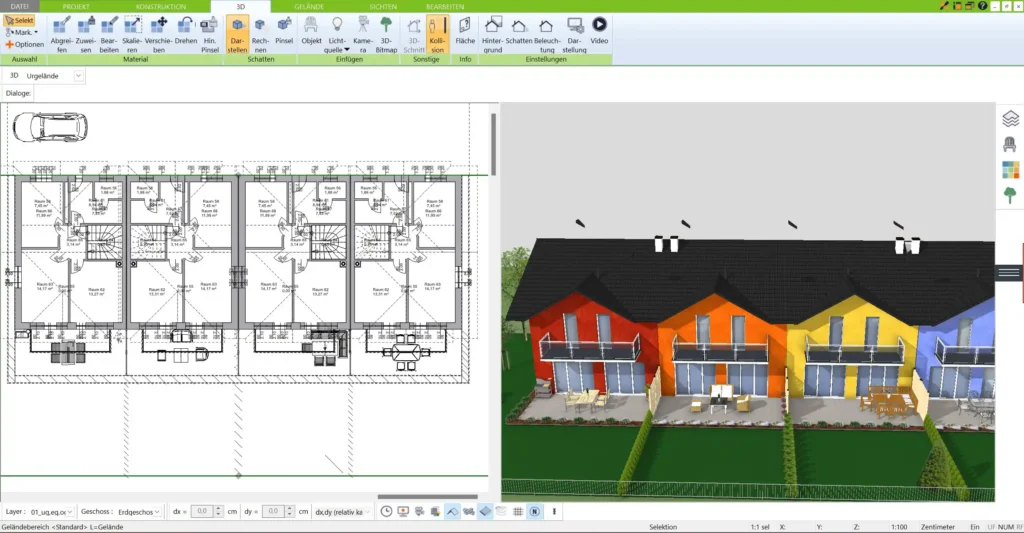 Die benutzerfreundliche Oberfläche des 3D Architekts ermöglicht eine einfache und schnelle Grundrissplanung für Mehrgenerationenhäuser – ideal für jede Planungsstufe