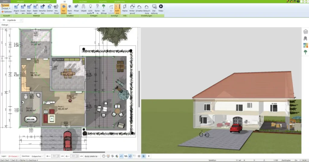 Die intuitive Benutzeroberfläche des 3D Architekt von Immocado ermöglicht eine einfache und schnelle Planung von Bauprojekten, auch für Einsteiger