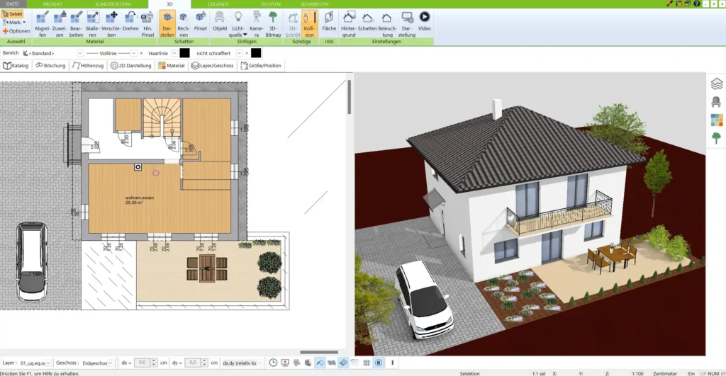 Die intuitive Benutzeroberfläche des 3D Architekt von Immocado ermöglicht eine einfache und schnelle Planung von Bauprojekten, auch für Einsteiger