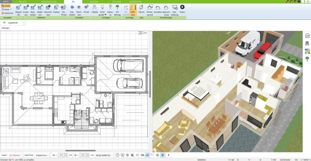 Die umfangreiche Möbelbibliothek des 3D Architekts bietet eine Vielzahl an Einrichtungsgegenständen für verschiedene Raumtypen