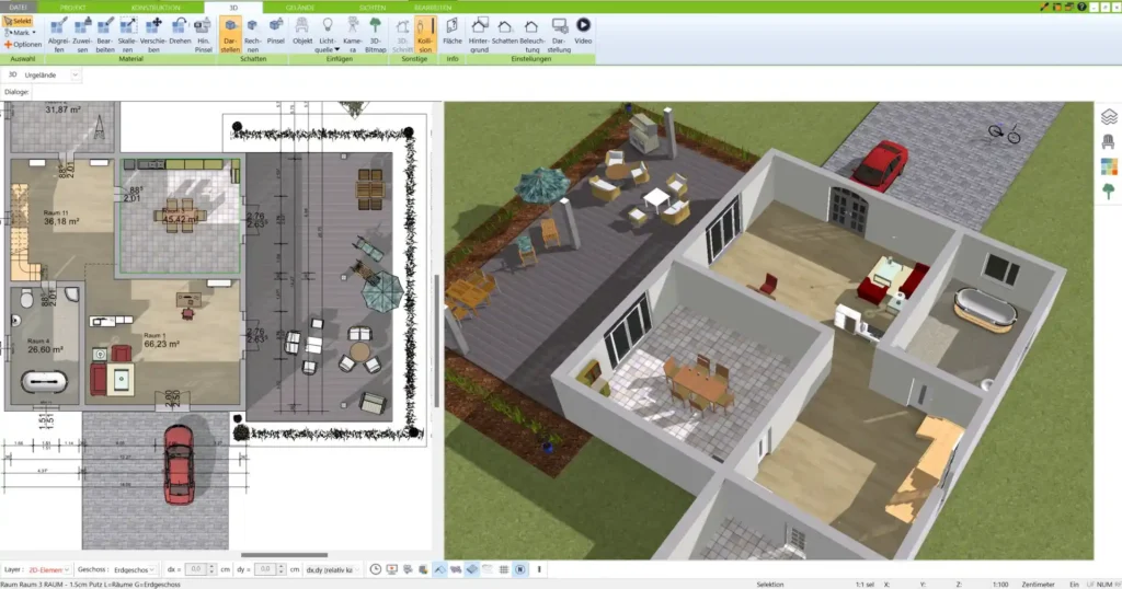 Effiziente Raumaufteilung im 3D Architekt – legen Sie Raumnutzung und Raumgrößen nach Ihren Vorstellungen an