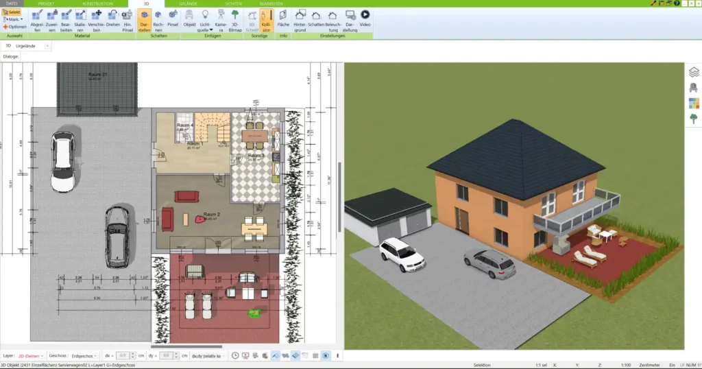 Ein Beispiel für einen Grundriss eines Steinhauses, der mit dem 3D Architekten erstellt wurde. Die klare Raumaufteilung bietet eine ideale Grundlage für Ihre individuelle Gestaltung