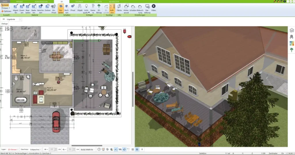 Ein Screenshot der Software, der die Einteilung des Grundrisses in Heizungszonen zeigt, ideal zur Minimierung des Energieverbrauchs