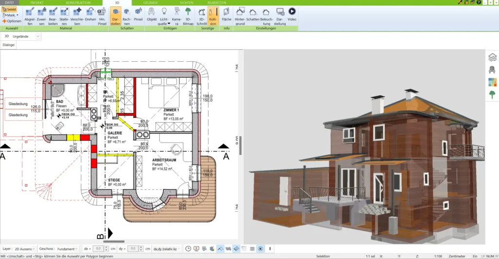 Einfacher Grundriss eines Raumes, erstellt mit dem 3D Architekt von Immocado – klare Darstellung und präzise Berechnung