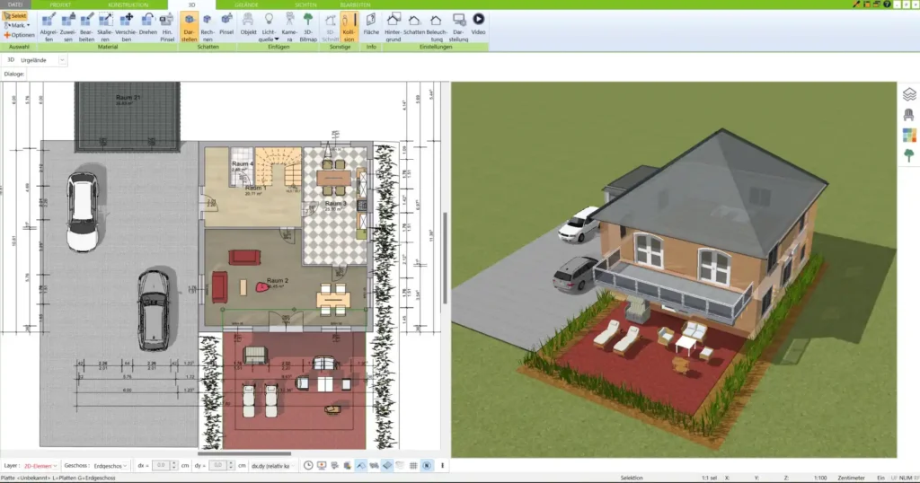 Erstellen Sie den Grundriss Ihres Architektenhauses im 2D-Modus des 3D Architekten von Immocado