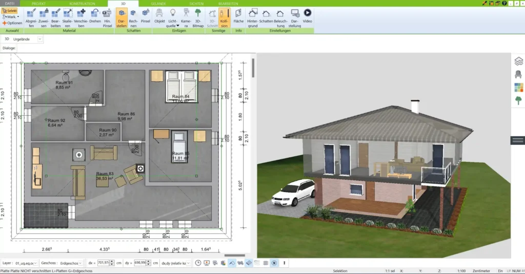 Erstellen Sie den Grundriss Ihres Architektenhauses im 2D-Modus des 3D Architekten von Immocado