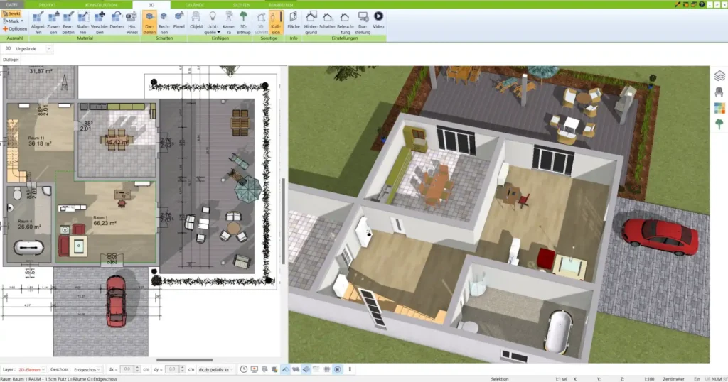 Erstellen Sie mühelos detaillierte Grundrisse in 2D und 3D – der 3D Architekt von Immocado macht es einfach, intuitive Designs für Ihr Nullenergiehaus zu erstellen