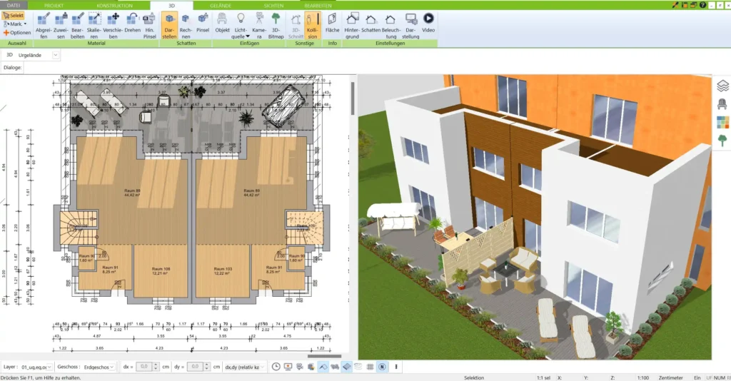 Exportmöglichkeiten im 3D Architekt, z.B. DWGDXF