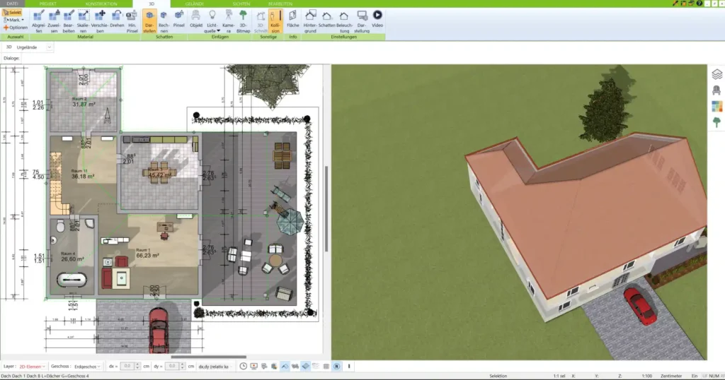 Grundriss-Planung eines Energiesparhauses im 3D Architekt von Immocado Die Software bietet hilfreiche Tools für eine energieeffiziente Gestaltung