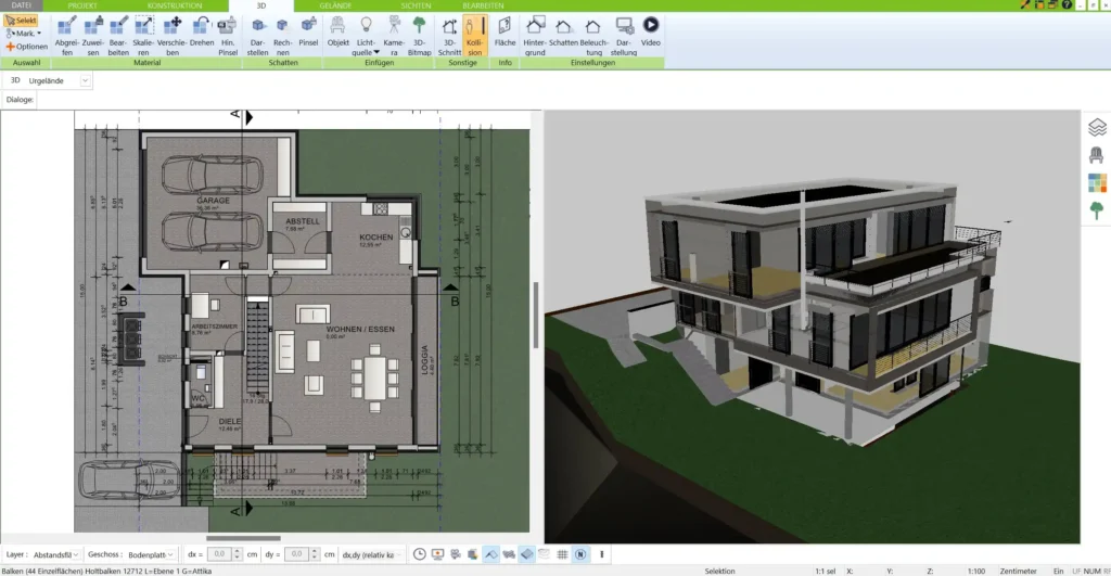 Grundriss-Visualisierung eines Reihenhauses im 3D Architekt – realistische Darstellung in 3D