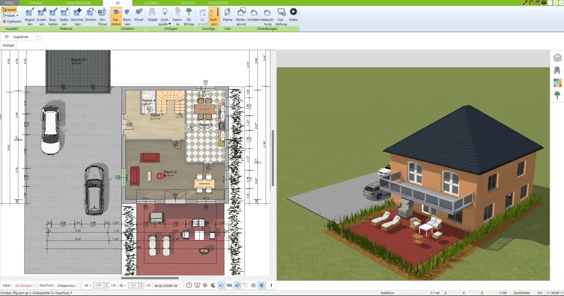 Grundriss der Terrasse in 2D – Detaillierte Planung der Terrassenmaße und Ausrichtung