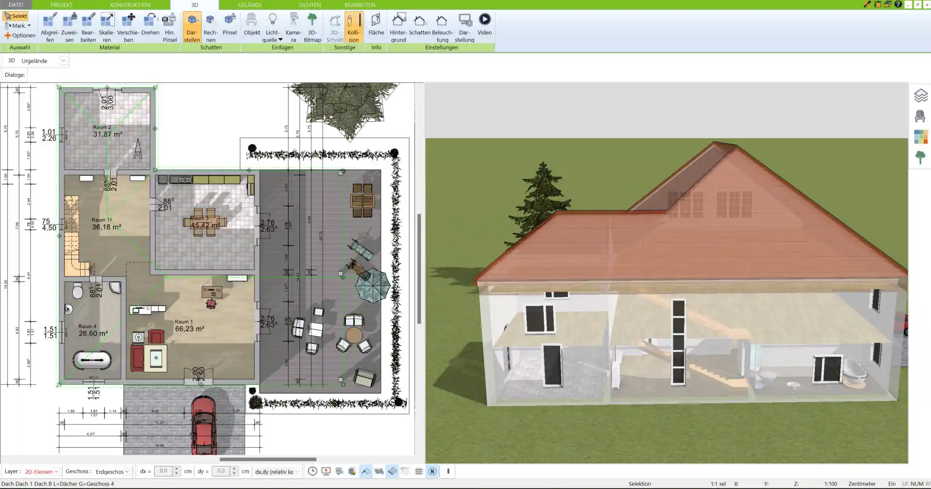 Grundriss einer Jugendstilvilla in 2D, erstellt mit dem 3D Architekt von Immocado