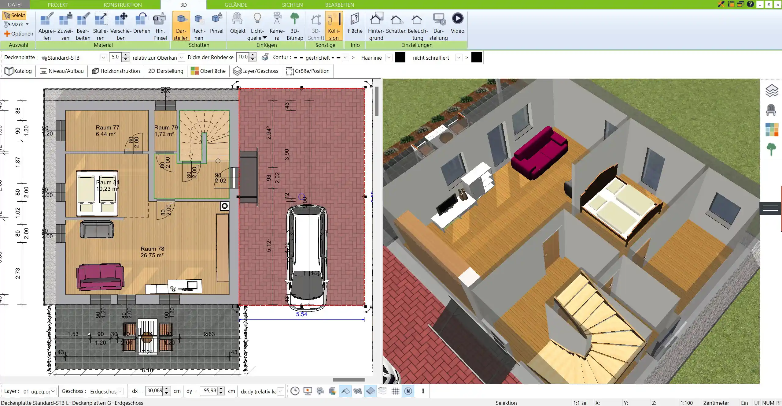 Grundriss einer Jugendstilvilla in 2D, erstellt mit dem 3D Architekt von Immocado