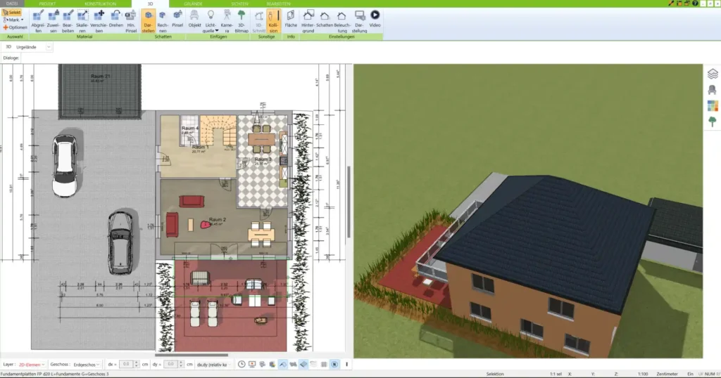 Grundriss eines Atriumhauses im 3D Architekt – das Atrium als zentrales Element für Helligkeit und Offenheit