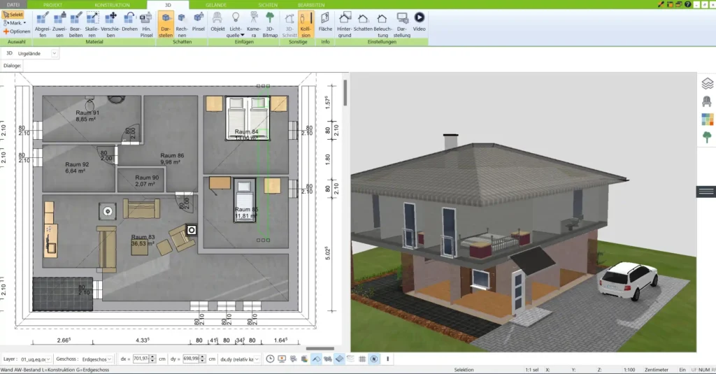 Grundriss eines Atriumhauses im 3D Architekt – das Atrium als zentrales Element für Helligkeit und Offenheit