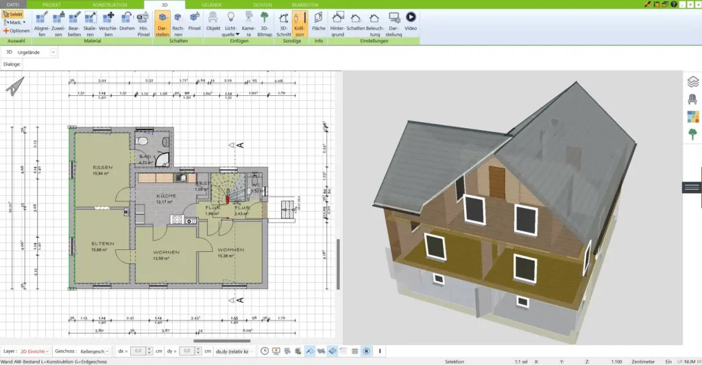 Grundriss eines Modulhauses in der 2D-Ansicht mit dem 3D Architekt planen