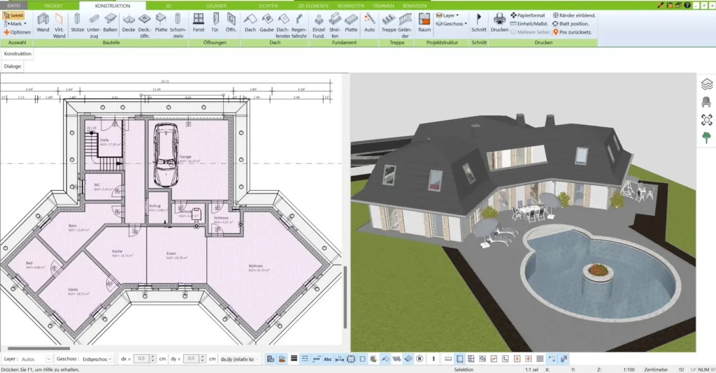 Luxushaus-Grundriss Raumaufteilung und großzügige Wohnbereiche planen – Ein Überblick im 3D Architekt