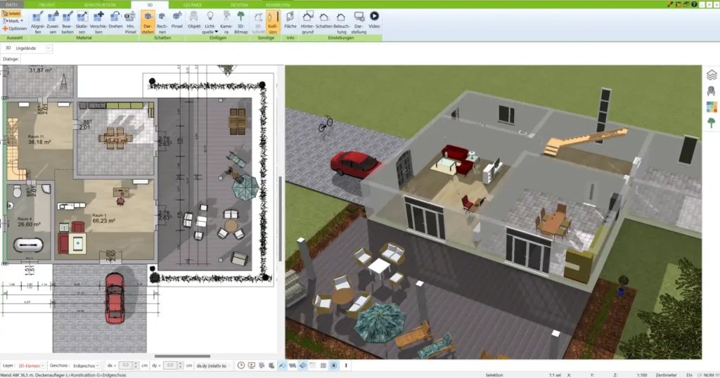 Mit dem 3D Architekt können Sie Ihre Grundrisse einfach und präzise in 2D und 3D gestalten