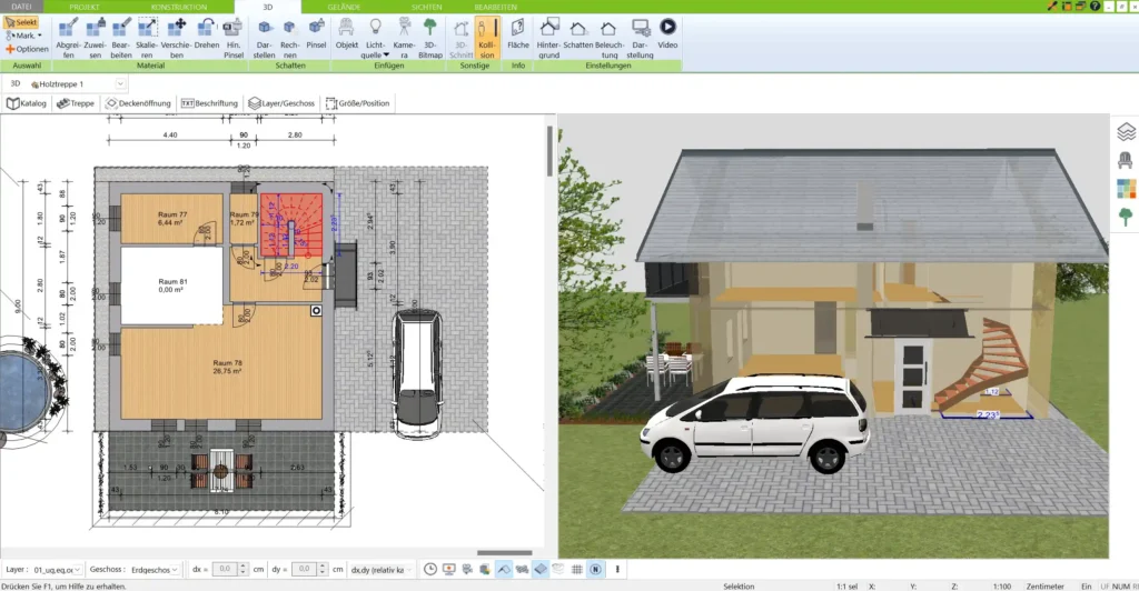 Mit dem 3D Architekt lassen sich auch mehrstöckige Treppenhäuser präzise planen und berechnen