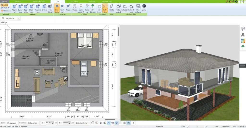 Mit dem 3D Architekt von Immocado den Grundriss Ihres Hauses präzise planen – von der ersten Skizze bis zur finalen Raumaufteilung