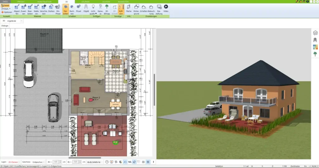 Mit dem 3D Architekt von Immocado können Bauherren ihre Hauspläne in realistischen 3D-Ansichten darstellen und durch das virtuelle Modell navigieren