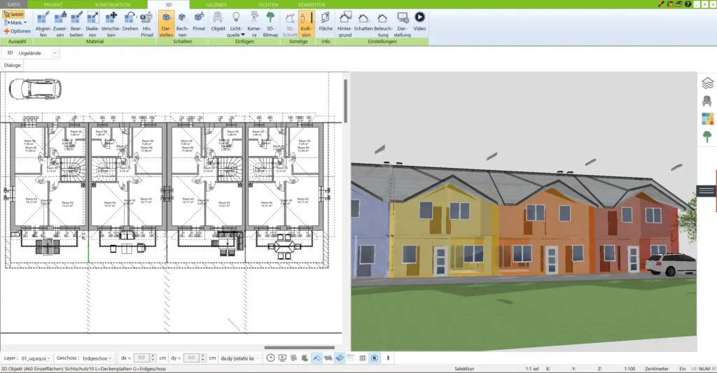 Mit dem 3D Architekt von Immocado können Sie Grundrisse schnell und intuitiv in 2D und 3D erstellen – ideal für die Massivhausplanung