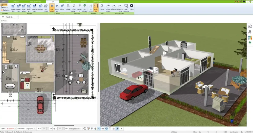 Mit dem 3D Architekt von Immocado können Sie Grundrisse schnell und intuitiv in 2D zeichnen und in 3D visualisieren