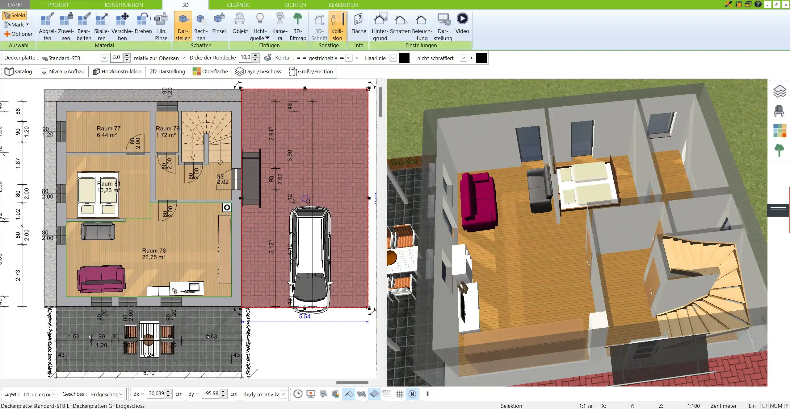 Mit dem 3D Architekt von Immocado lassen sich Grundrisse schnell und präzise in 2D erstellen, ideal zur Detailplanung Ihres Bauprojekts