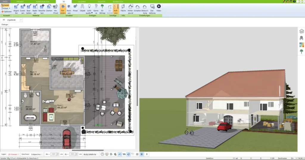 Mit dem 3D Architekt von Immocado lassen sich präzise 2D-Grundrisse erstellen und anpassen