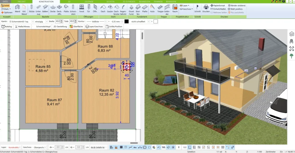 Mit dem 3D Architekt von Immocado lassen sich präzise 2D-Grundrisse erstellen und anpassen