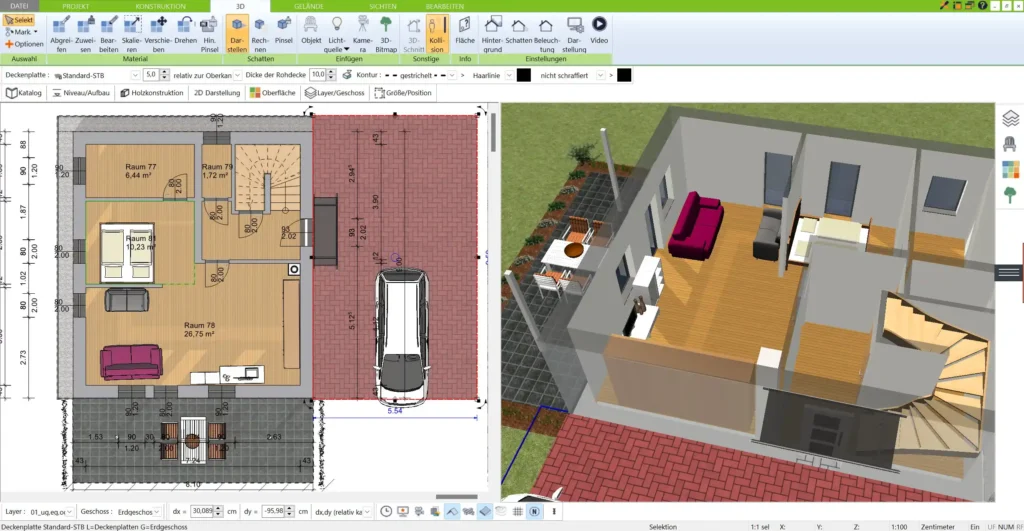 Möblieren Sie Ihren Loft-Grundriss direkt im 3D Architekt für eine realistische Planung