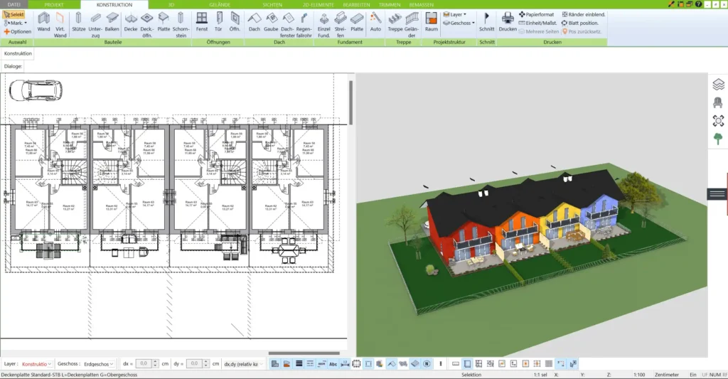 Nutzen Sie die benutzerfreundliche Oberfläche des 3D Architekts von Immocado, um Grundrisse schnell und einfach in 2D und 3D zu gestalten