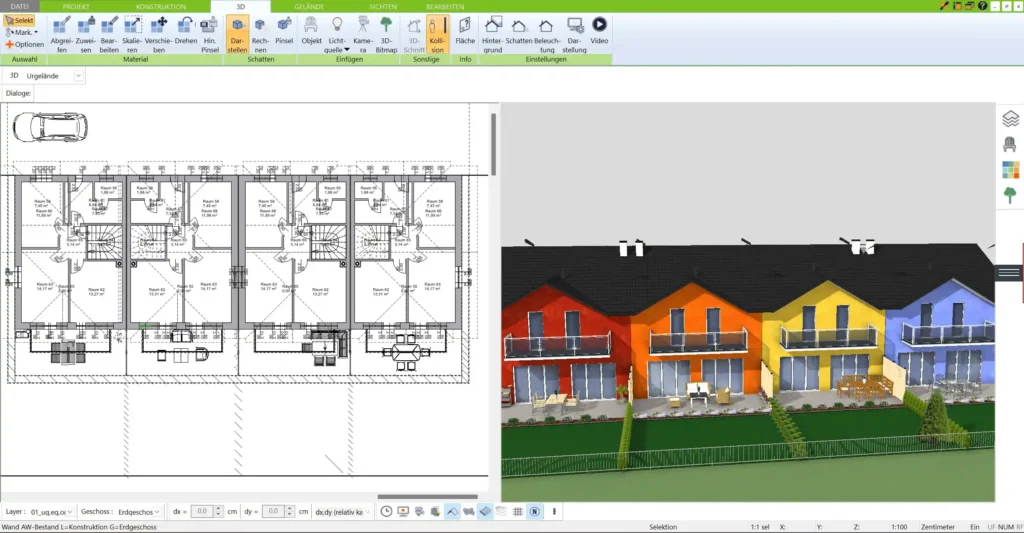 Nutzen Sie die einfache Bedienoberfläche des 3D Architekt von Immocado, um Grundrisse schnell und präzise in 2D und 3D zu erstellen