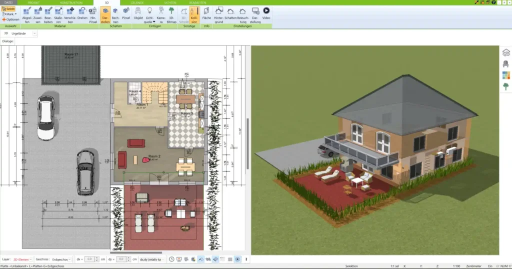 Professionell erstellter Grundriss mit dem 3D Architekt von Immocado – präzise Planung und direkte 3D-Visualisierung