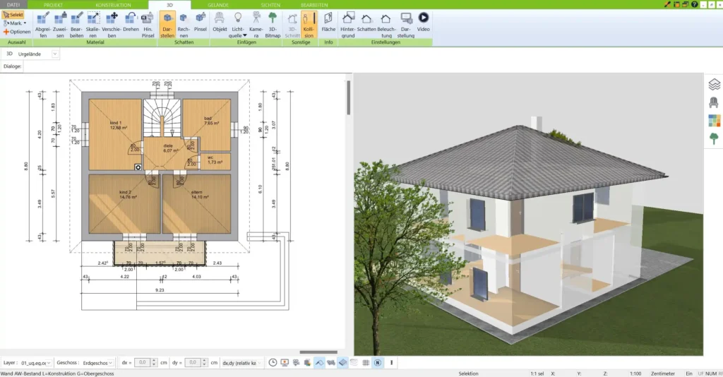 Professionell erstellter Grundriss mit dem 3D Architekt von Immocado – präzise Planung und direkte 3D-Visualisierung