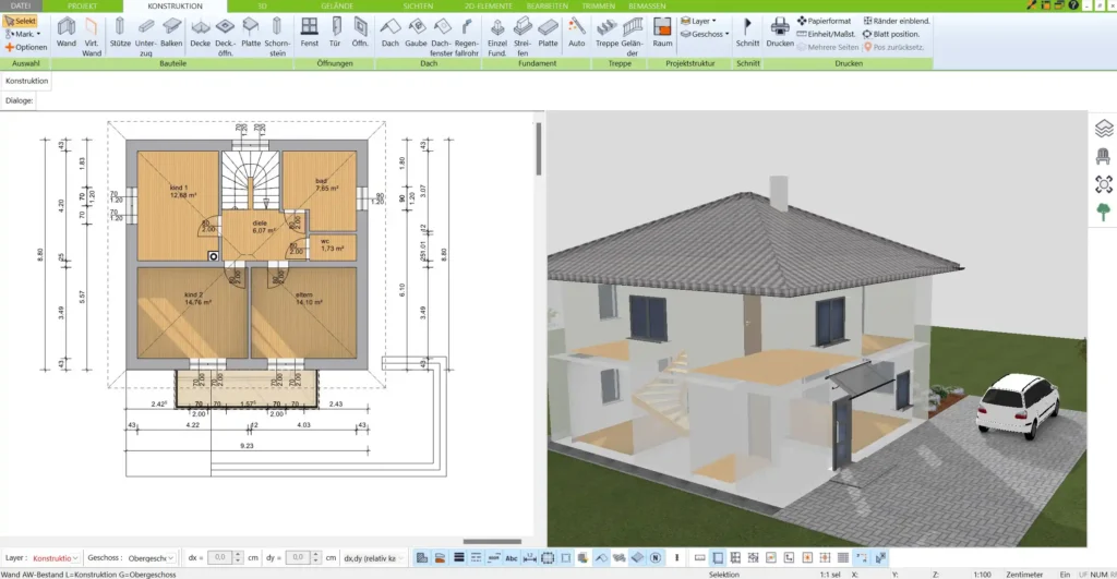 Professionelle Exportmöglichkeiten Der 3D Architekt von Immocado ermöglicht den Export in Formate wie DWG und DXF für die Zusammenarbeit mit Architekten