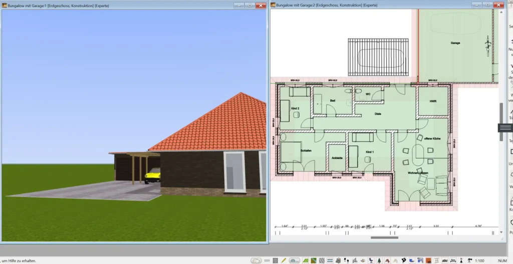 Realistische 3D-Ansicht des Nurdachhauses So können Sie sehen, wie das fertige Haus von außen aussieht