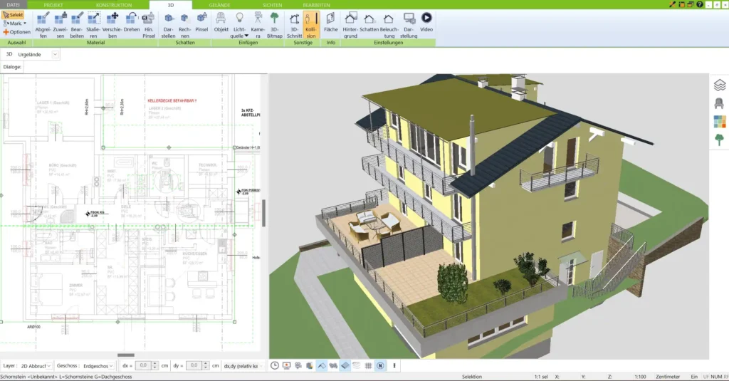 Realistische 3D-Visualisierung eines Bauprojekts, die mit dem 3D Architekt von Immocado erstellt wurde. So erhalten Sie einen lebendigen Eindruck von Ihrem zukünftigen Zuhause