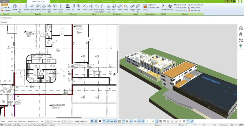 Reithalle in der 3D Architekt Software von Immocado Realistische Visualisierung der Halle mit Platz für Tribünen und Lagerräume