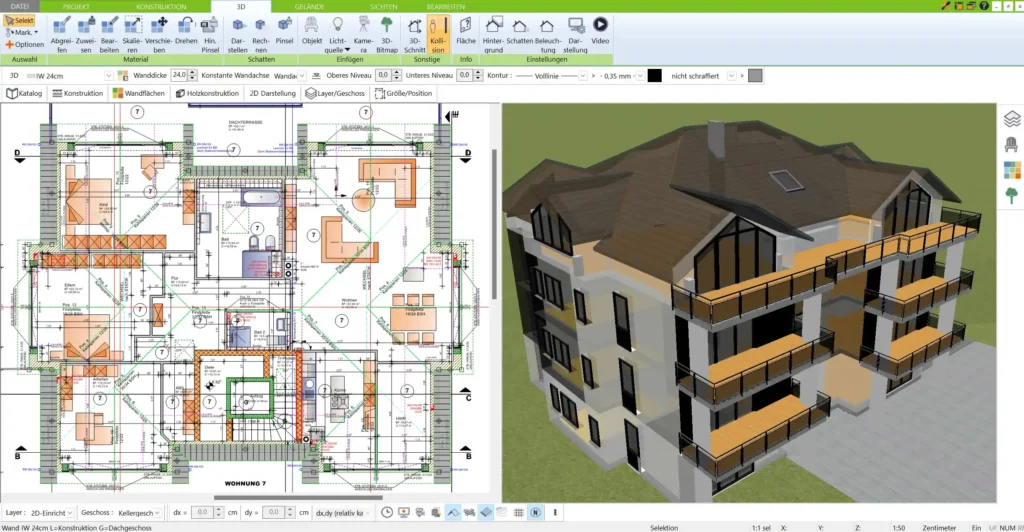 Starten Sie Ihr Projekt in der 3D Architekt Software und legen Sie die Grundmaße für Ihr Bürogebäude fest