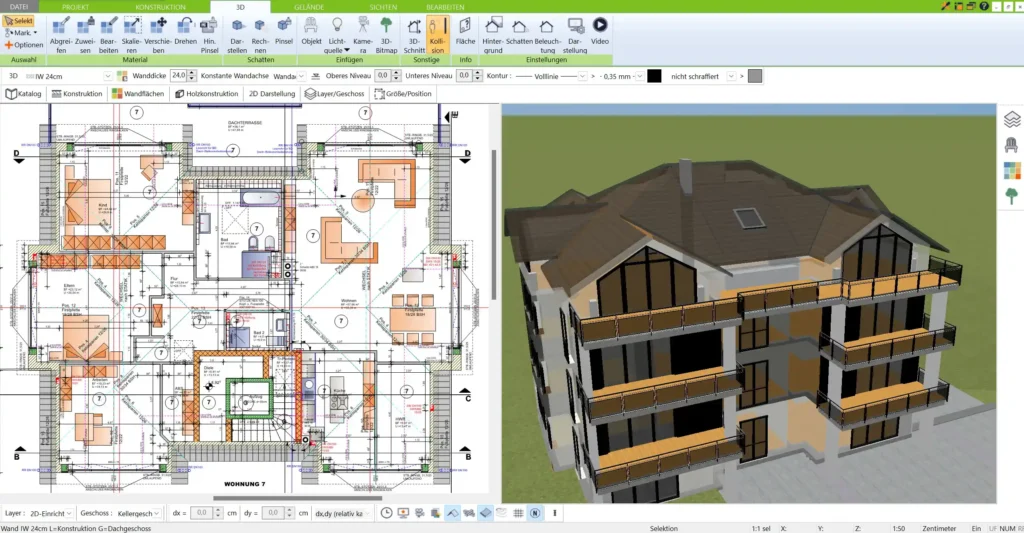 Übersicht der Benutzeroberfläche des 3D Architekts von Immocado