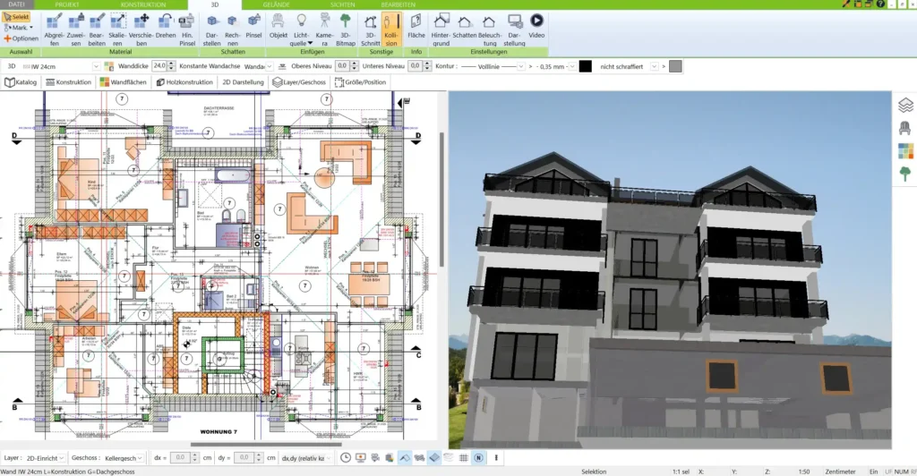 Vergleich der Benutzerfreundlichkeit und Funktionalität Der 3D Architekt von Immocado bietet eine größere Funktionsvielfalt und professionelle Werkzeuge im Vergleich zu Floor Planner