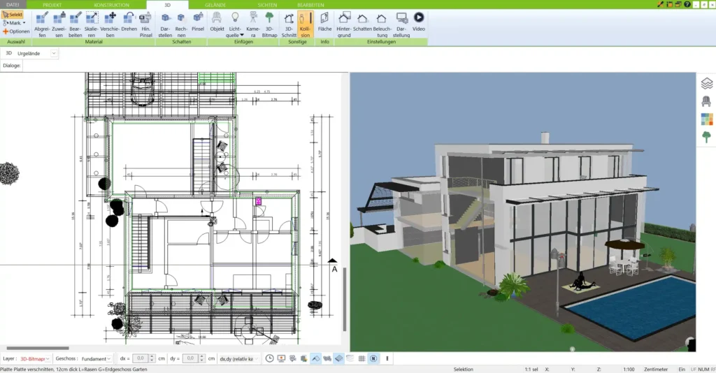 Vergleich der wichtigsten Funktionen Der 3D Architekt von Immocado ist speziell auf Hausplanung ausgelegt, während BricsCAD eine umfassendere CAD-Lösung bietet